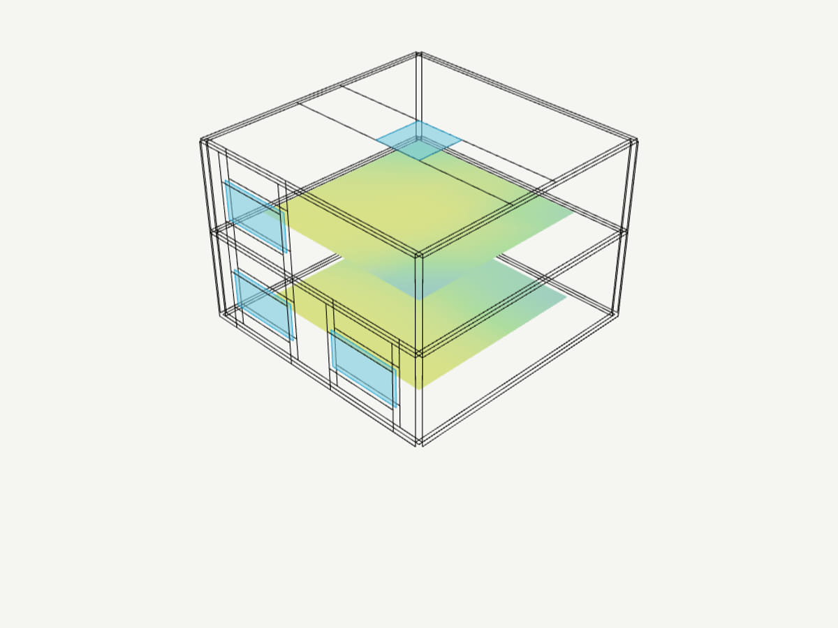 Two storeys and a skylight: Compare the storeys: a skylight lights the top floor