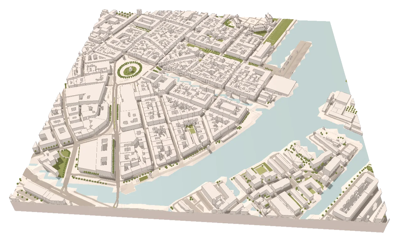 Copenhagen: Nyhavn: the harbour, the canal and the dense perimeter blocks of the old city.